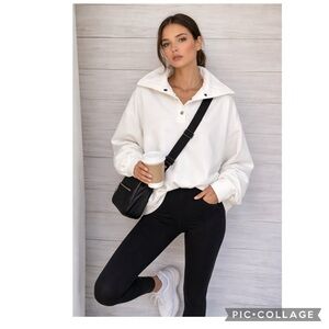 LAPEL COLLAR 3 SNAP BUTTON COTTON BLEND MID-WEIGHT SWEATSHIRT